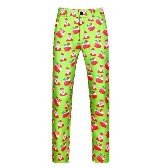 Lars Amadeus Other - Christmas Printed Pants Flat Front Party Cosplay Costume Trousers Light Green